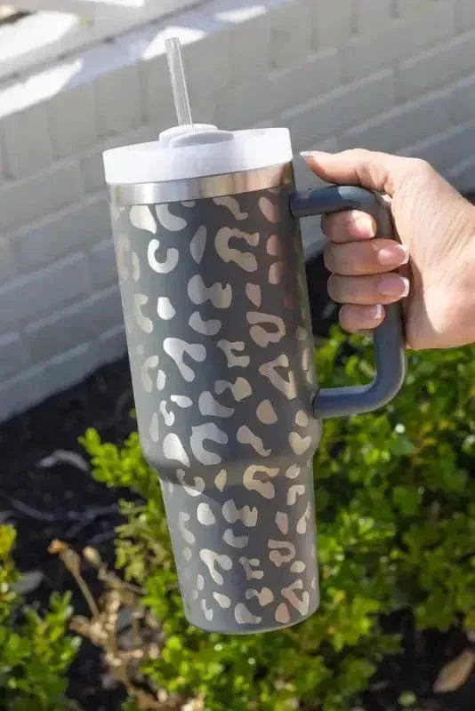 Gray Leopard Print 1L Stainless Steel Cup