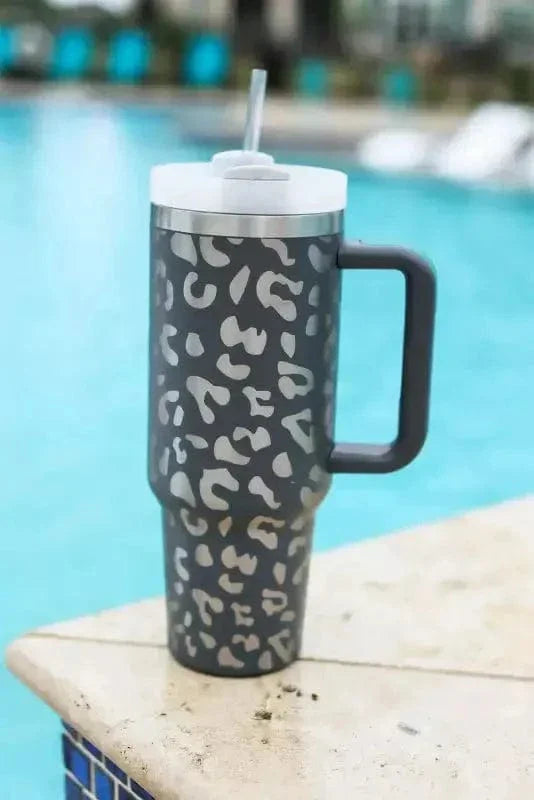 Gray Leopard Print 1L Stainless Steel Cup