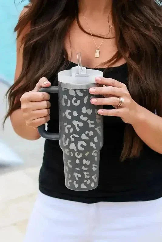 Gray Leopard Print 1L Stainless Steel Cup
